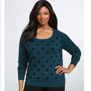 💙 Torrid Teal & Black Polka Dot Sweater